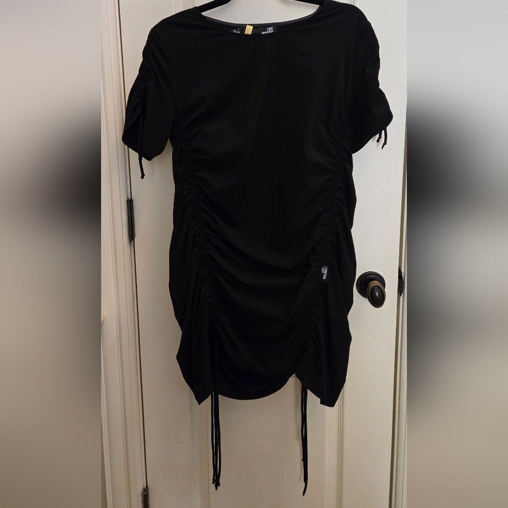 LOVE MOSCHINO ROUCHED BLACK MIDI DRESS
